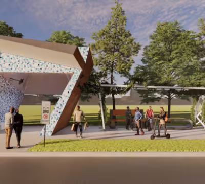 Student rendering of bus shelter for project in Design Studio course