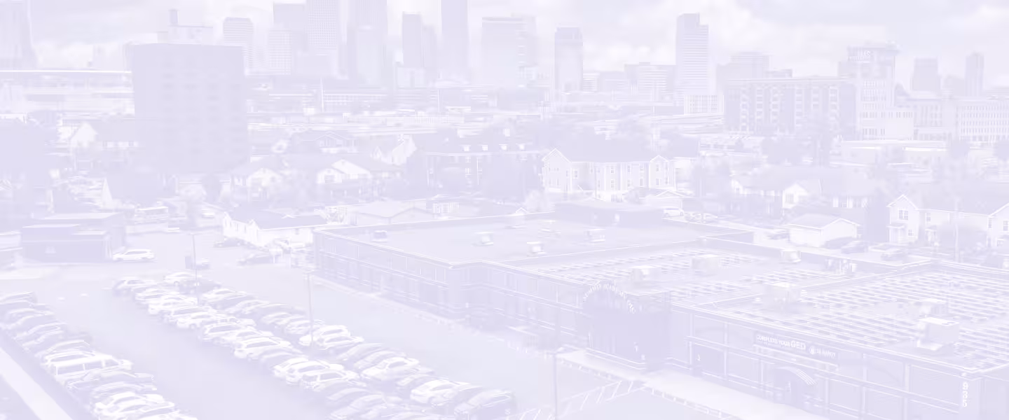 Aerial photo of Summit Academy changed to duotone light purple