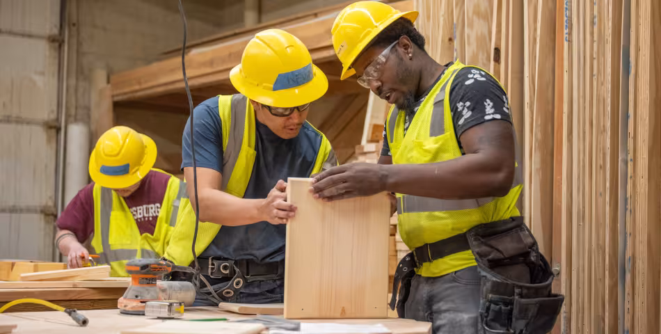 contruction students in the workshop at Summit Academy