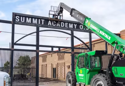 Removal of iron gate during the 2025 renovation project at Summit Academy