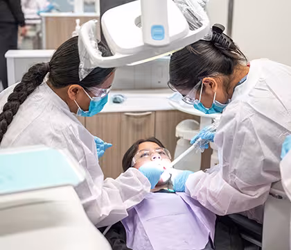Unlicensed Dental Assistant students learning hands-on in exam room at Summit