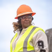 female carpentry student at Summit Academy OIC